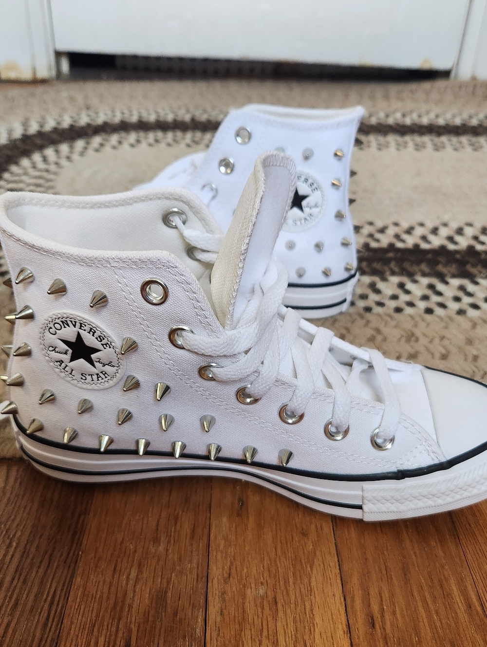 Converse White High Top Sneakers with Silver Studs